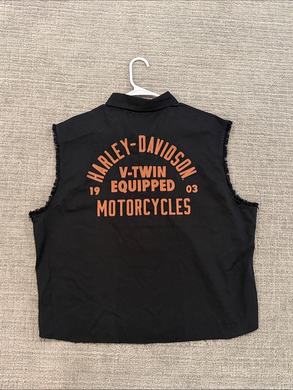 Harley-Davidson Black Sleeveless Button-Down Vest with Orange Logo